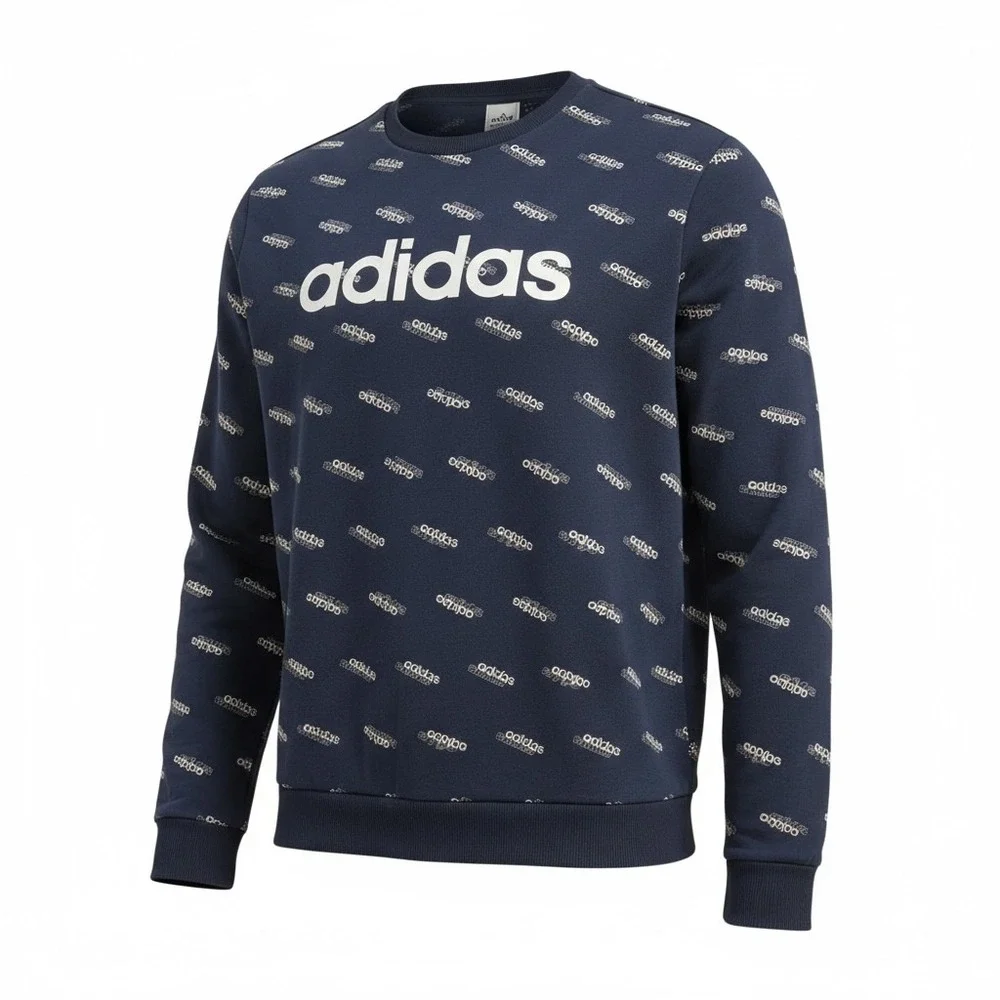 Adidas All Over Logo Sweatshirt Mens XL Navy Blue Long Sleeve Crew‎ Neck Vintage